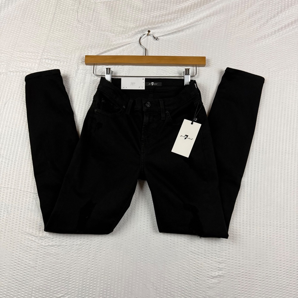 7 For All Mankind Ankle Skinny Jeans Women Size 24 Black Slim Denim New With Tag